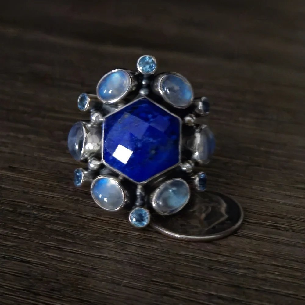 Nicky Butler 925 Sterling Silver Lapis Designer Ring Moonstone NB Topaz Size 11